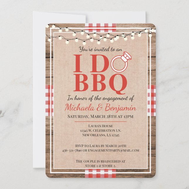 Rustic I Do BBQ Engagement Party Couples Shower Invitation (Front)
