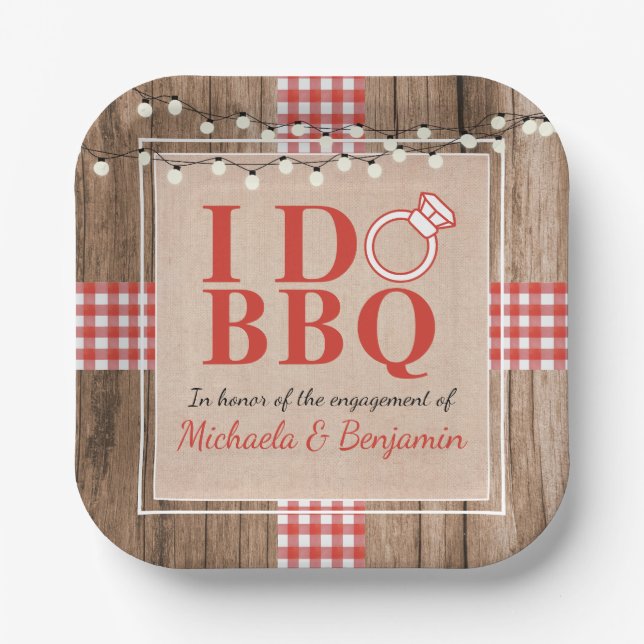 Rustic I Do BBQ Engagement Party Couples Shower Paper Plate (Front)