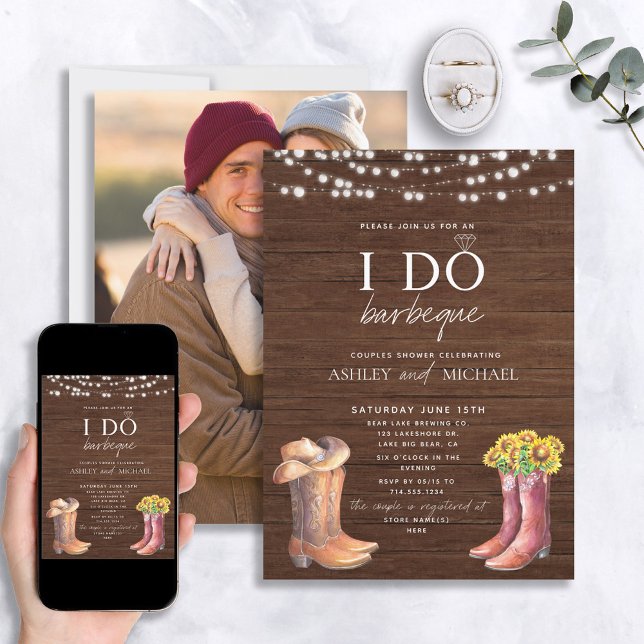 Rustic I Do BBQ Modern Country Couple Shower Photo Invitation (Creator Uploaded)