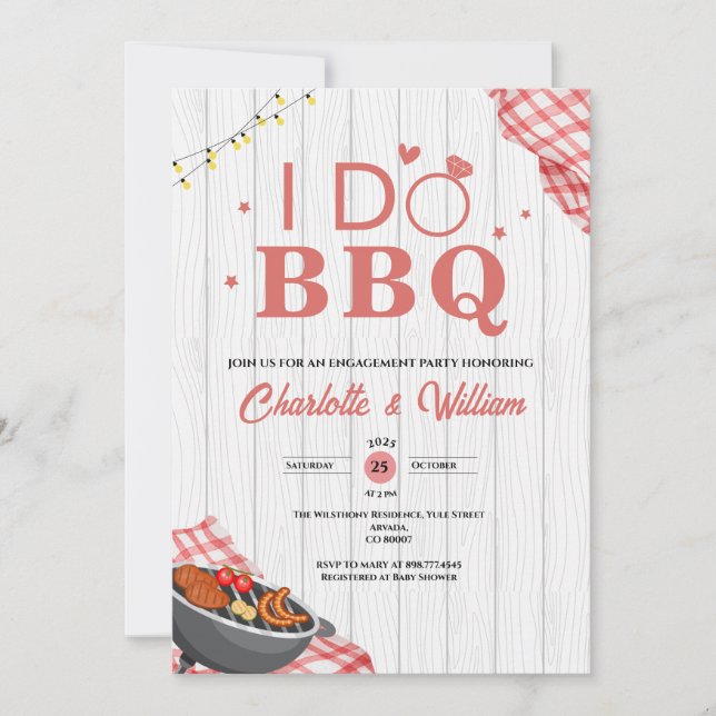 Rustic i Do BBQ Plaid Engagement Party Invitation (Front)