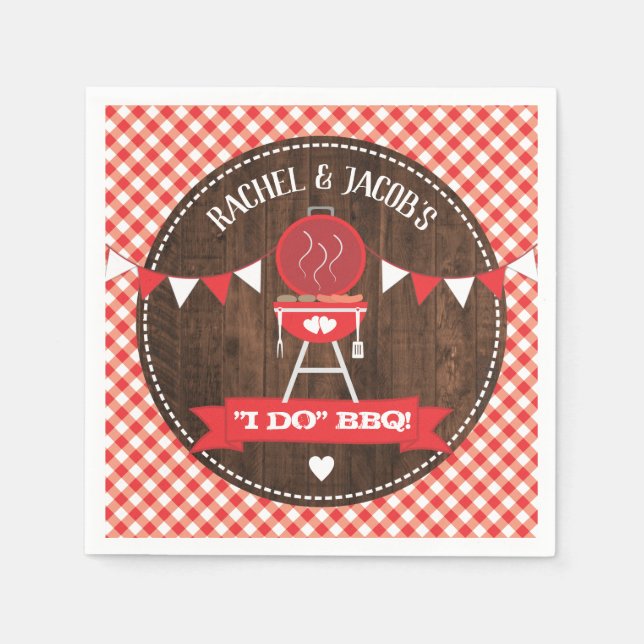 Rustic I DO BBQ Red Engagement Wedding Shower Napkin (Front)