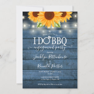Rustic I Do BBQ String Lights Sunflower Engagement Invitation