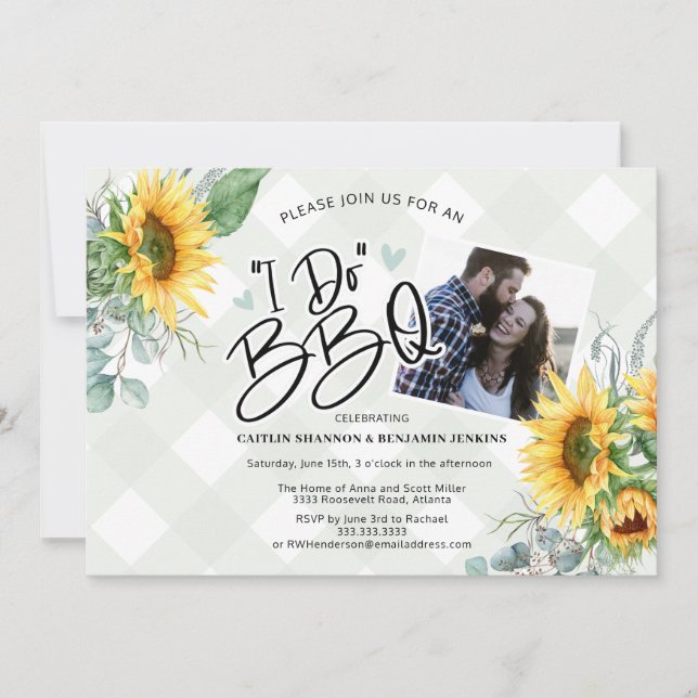 Rustic I Do BBQ Sunflower Bridal Shower Photo Invitation (Front)