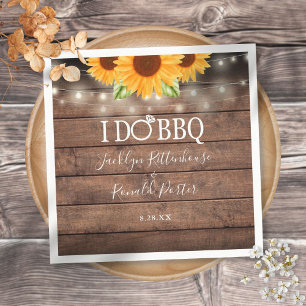 Rustic I Do BBQ Sunflower String Lights Engagement Napkin