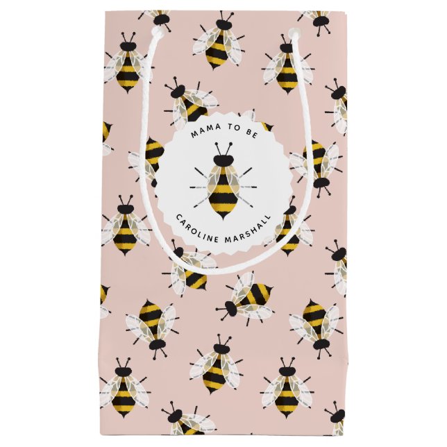 Rustic Illustrated Bee Pink Customised Gift Bag (Front)