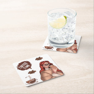 Rustic illustration of coffee Cappuccino Brown Square Paper Coaster