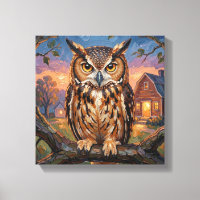 Rustic Impasto Great Horned Owl