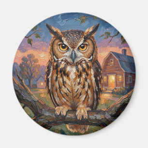 Rustic Impasto Great Horned Owl Magnet