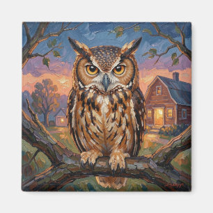 Rustic Impasto Great Horned Owl Magnet