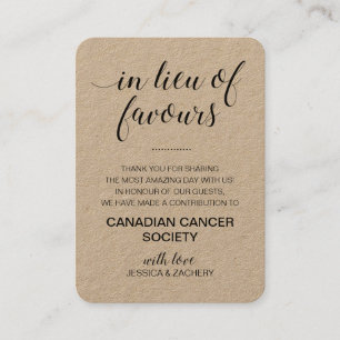 Rustic In Lieu Of Favours Donation Wedding Place Card