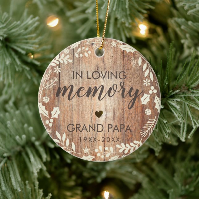 Rustic In Loving Memory Memorial Photo Ceramic Tree Decoration (Tree)