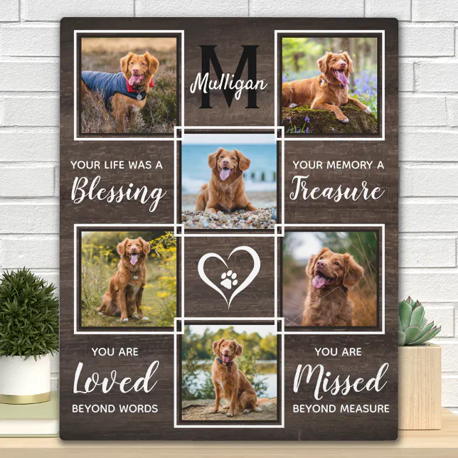 Rustic In Loving Memory Pet Memorial Photo Collage Plaque | Zazzle