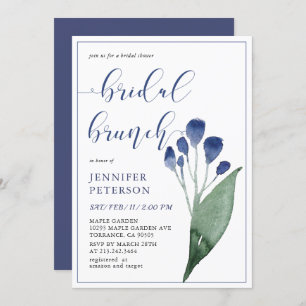 Rustic Indigo Blue Flower Bridal Brunch Invitation