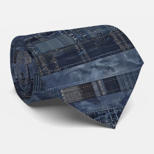 Rustic Indigo Denim Patchwork Pattern Tie
