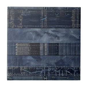 Rustic Indigo Denim Patchwork Pattern Tile