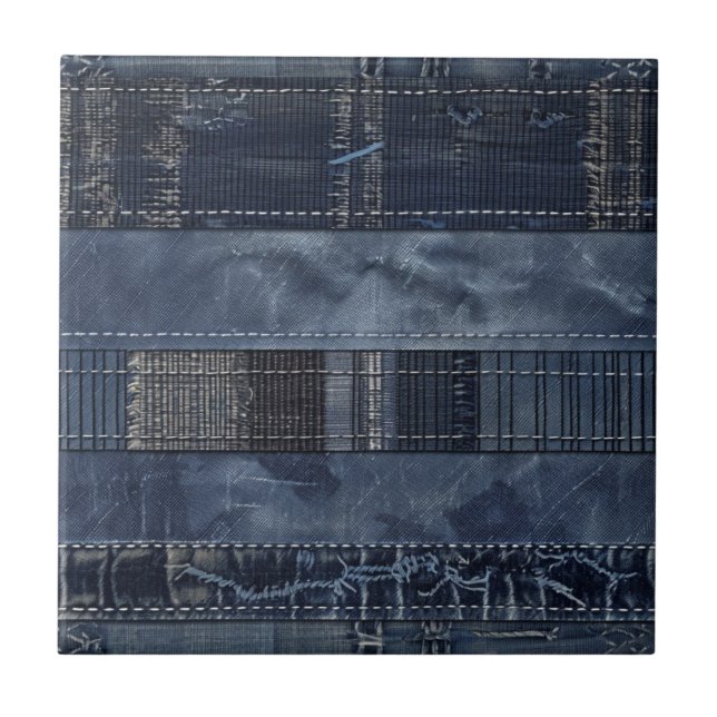 Rustic Indigo Denim Patchwork Pattern Tile (Front)