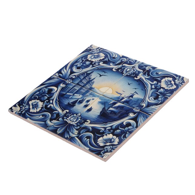 Rustic Indigo River Azulejos Tile (Side)