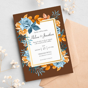 Rustic Indigo Rust Floral Chic Modern Boho Wedding Invitation