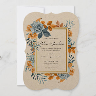 Rustic Indigo Rust Floral Watercolor Boho Wedding Invitation