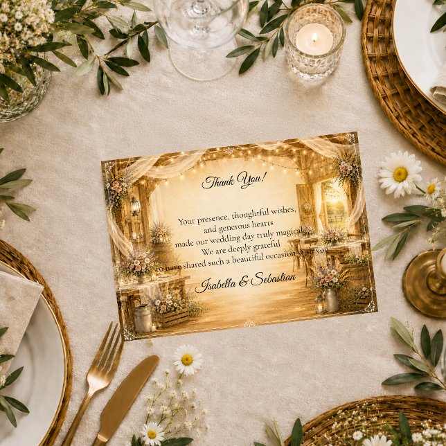 Rustic Indoor Barn Wedding Thank You Card (Creator Uploaded)