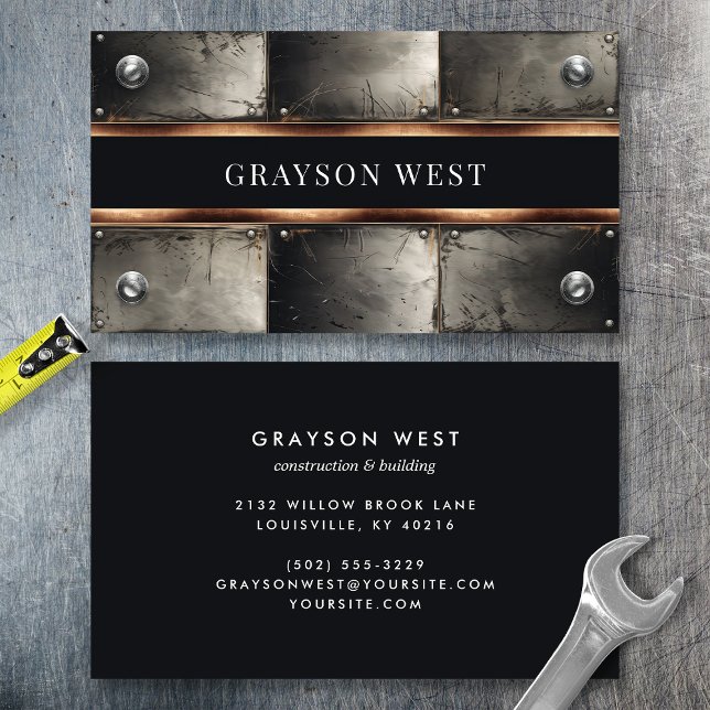 Rustic Industrial Riveted Metal and Copper Business Card (Creator Uploaded)