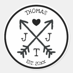 Rustic Initial Heart Arrow Monogram Classic Round Sticker