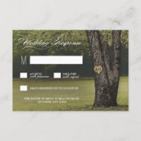Rustic Initials Old Oak Tree Wedding RSVP Cards