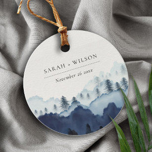Rustic Ink Blue Navy Pine Woods Mountain Wedding Favour Tags