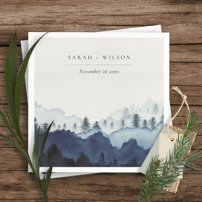 Rustic Ink Blue Navy Pine Woods Mountain Wedding Napkin (Creator Uploaded)