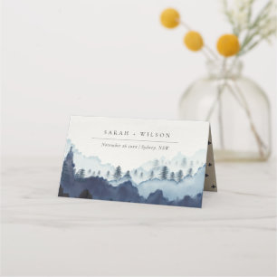 Rustic Ink Blue Navy Pine Woods Mountain Wedding  Place Card
