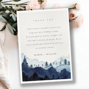 Rustic Ink Blue Navy Pine Woods Mountain Wedding Thank You Card
