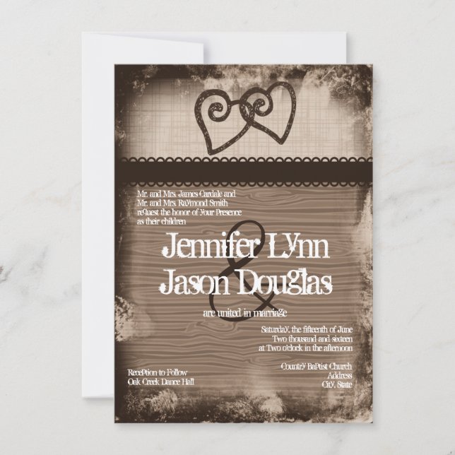 Rustic Intertwined Hearts Wedding Invitations (Front)