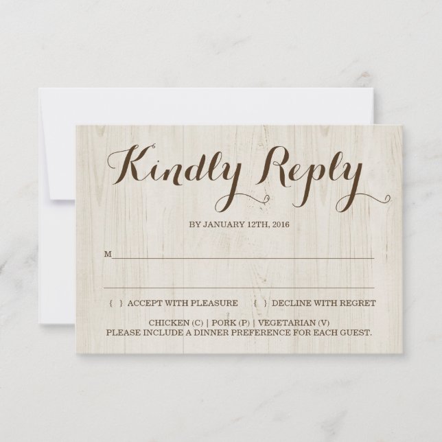 Rustic Invitation Reply Card Insert (Front)