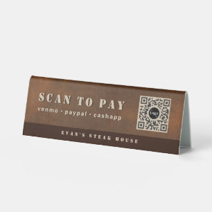 Rustic Iron Bold Stencil Brown Metal Scan to Pay