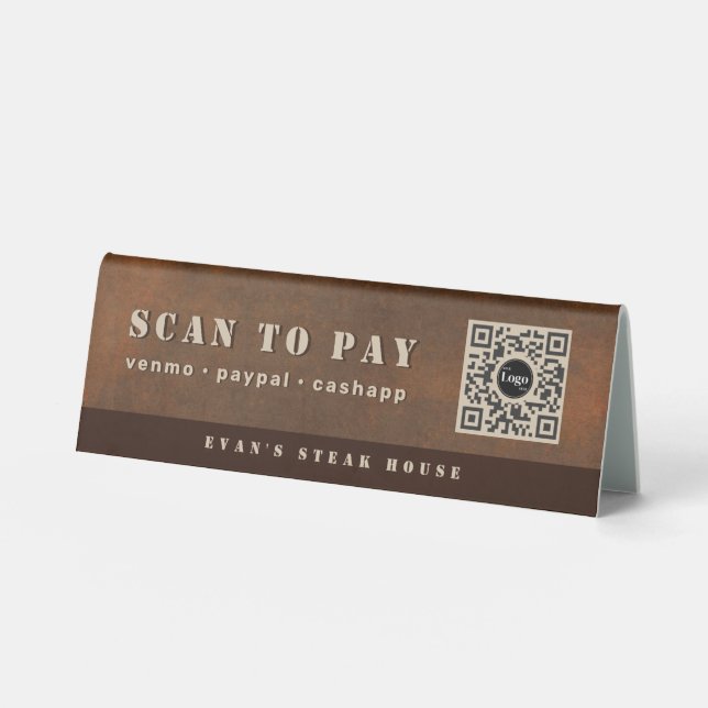 Rustic Iron Bold Stencil Brown Metal Scan to Pay (Front)