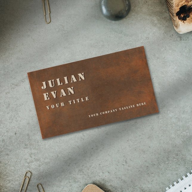 Rustic Iron Bold Stencil Masculine Metal Business Card (Rustic Iron Bold Stencil Masculine Metal Business Card)