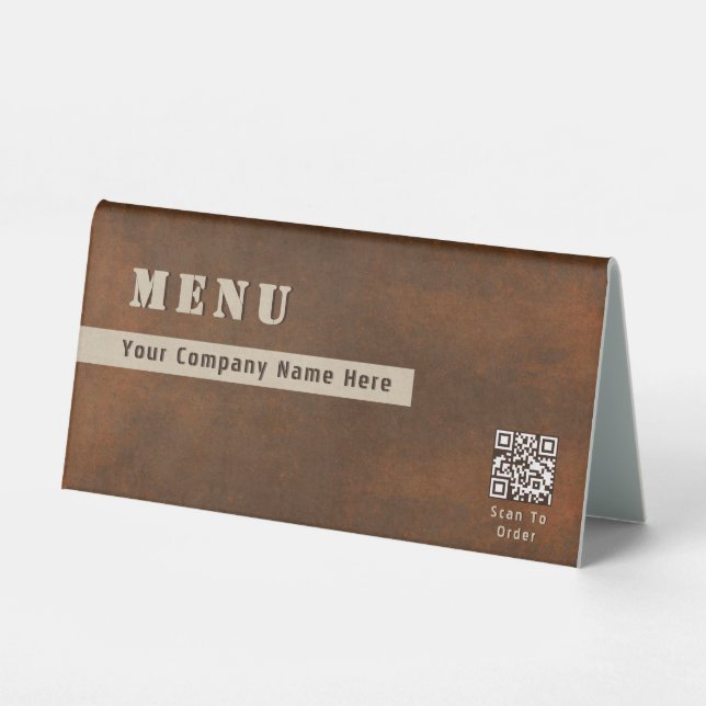 Rustic Iron Bold Stencil Scannable QR Code Menu  (Front)