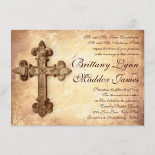 Rustic Iron Cross Distressed Wedding Invitations