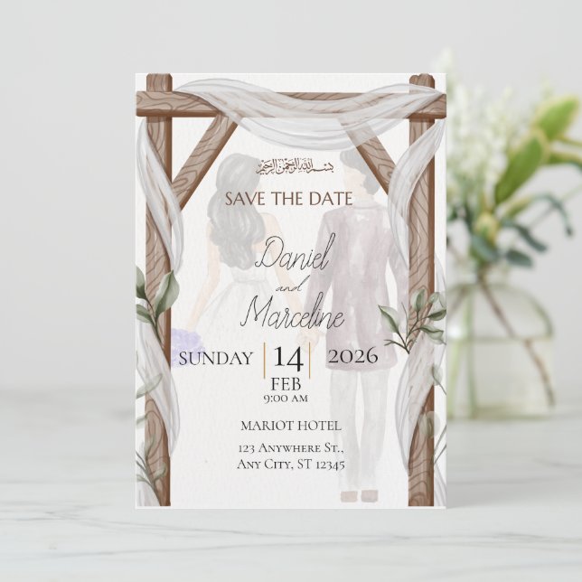 Rustic Islamic Save the Date Invitation (Standing Front)