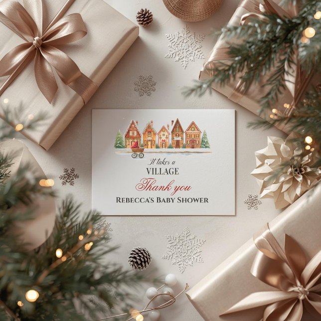 Rustic It Takes Village Houses Winter Baby Shower Thank You Card (Creator Uploaded)