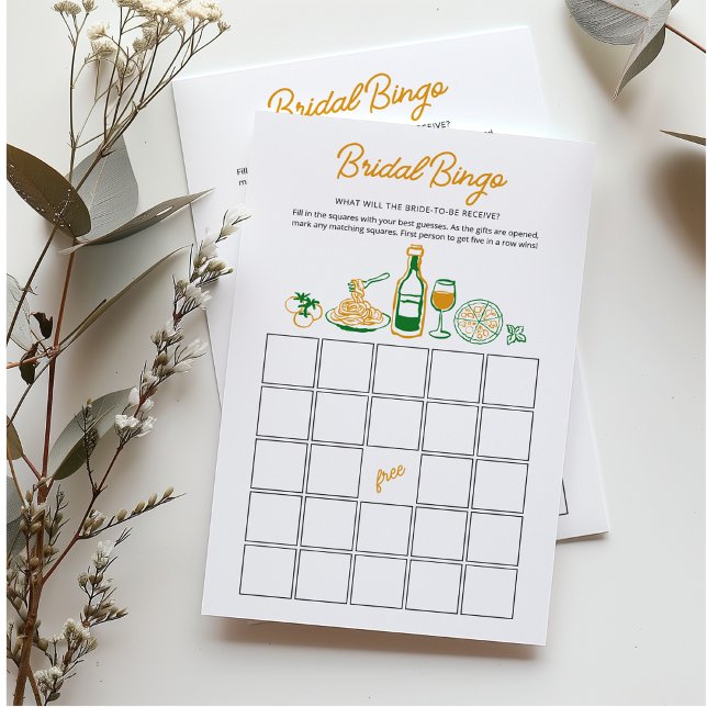Rustic Italian Food Hand drawn Bridal Bingo game (Creator Uploaded)