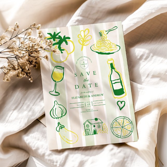 Rustic Italian Food Wedding Watercolor Save The Date (Creator Uploaded)