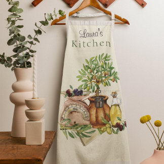 Rustic Italian Personalised Watercolor  Apron