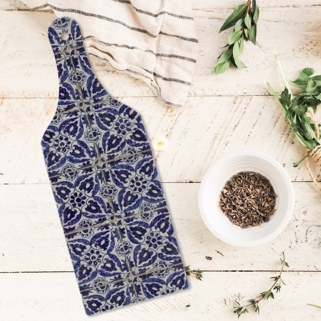 Rustic Italian Tiles Azulejo Blue White Geometric  Cutting Board (Creator Uploaded)