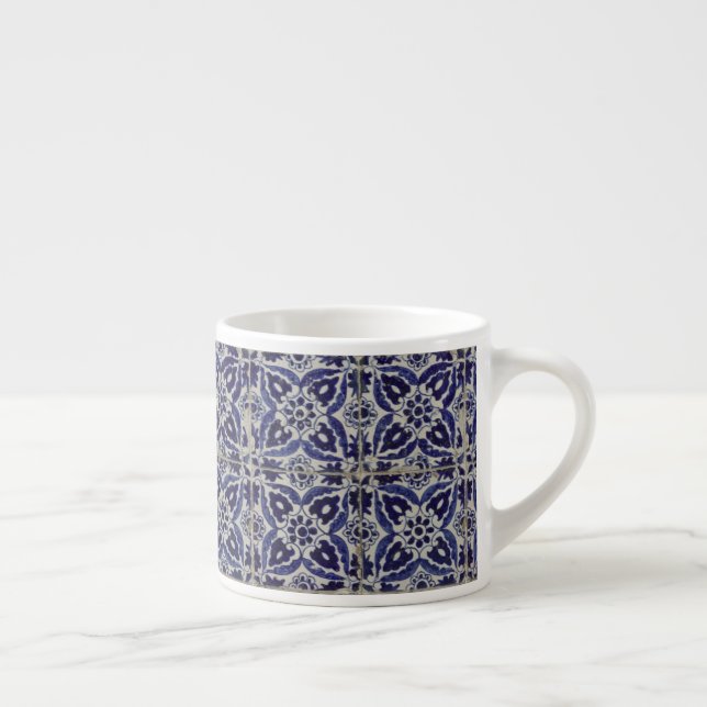 Rustic Italian Tiles Azulejo Blue White Geometric  Espresso Cup (Right)