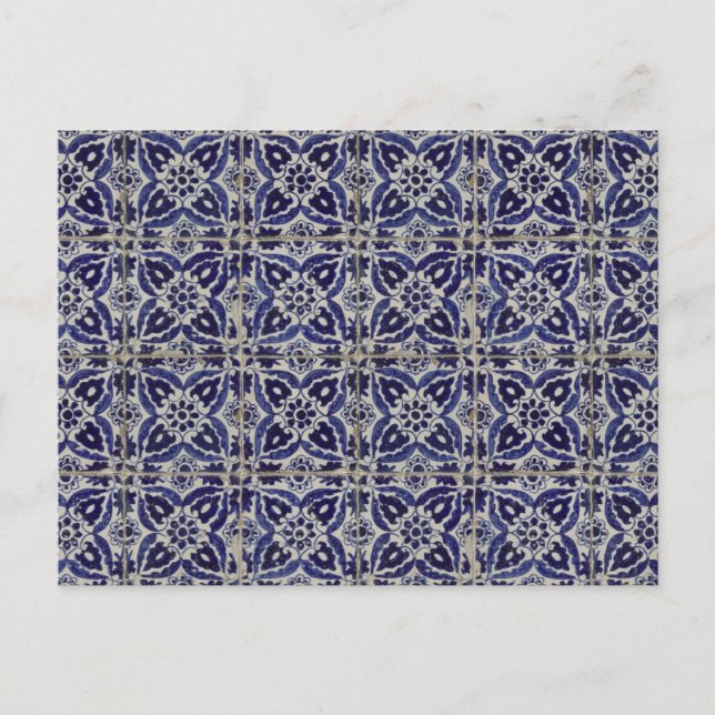 Rustic Italian Tiles Azulejo Blue White Geometric  Holiday Postcard (Front)