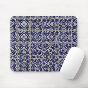 Rustic Italian Tiles Azulejo Blue White Geometric Mouse Mat
