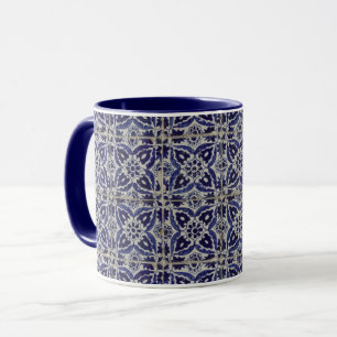 Rustic Italian Tiles Azulejo Blue White Geometric Mug