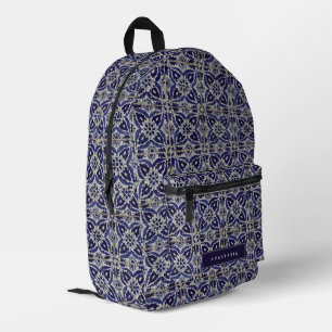 Rustic Italian Tiles Azulejo Blue White Geometric Printed Backpack