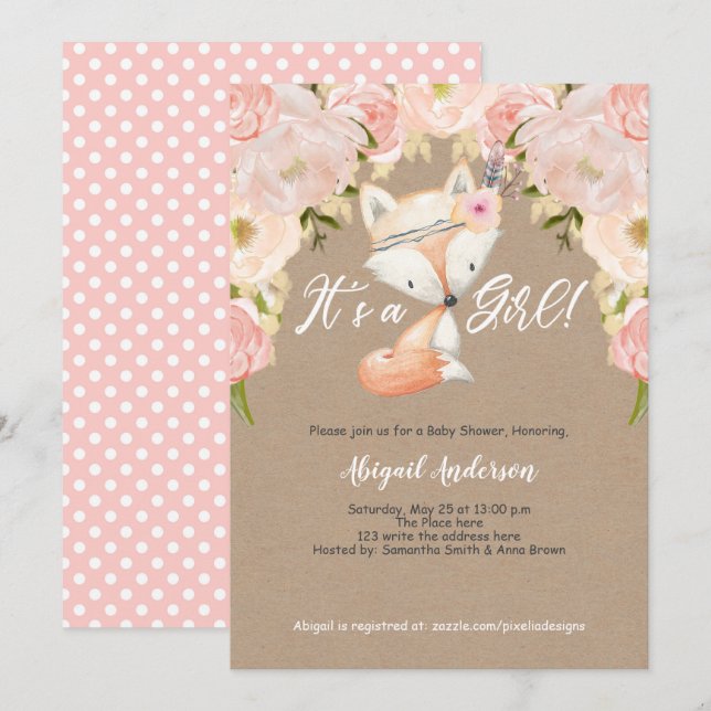 Rustic, Its a Girl, Floral, Woodland, Baby Shower Invitation (Front/Back)